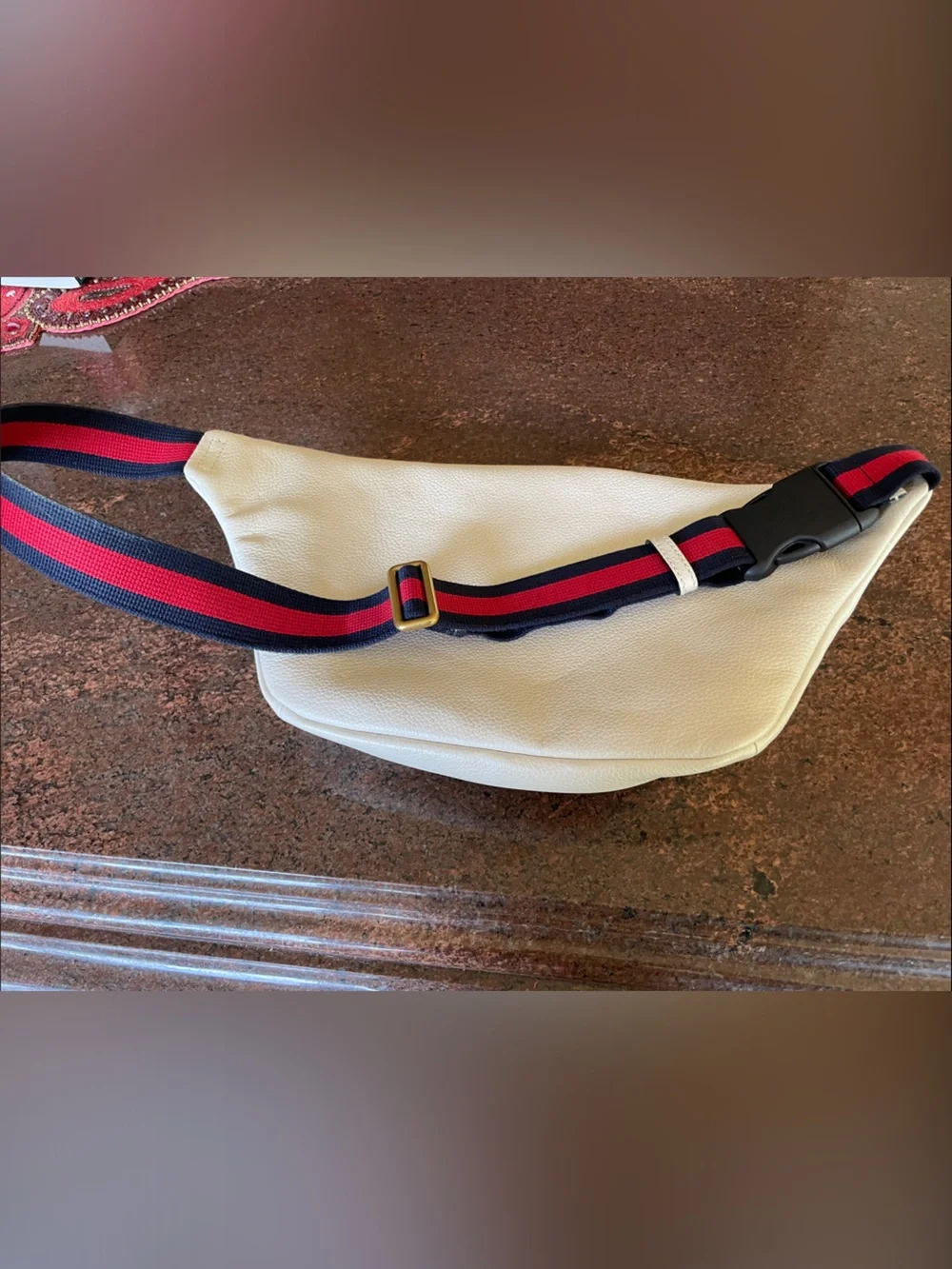 Gucci White Leather Belt Bag with Green and Red Web